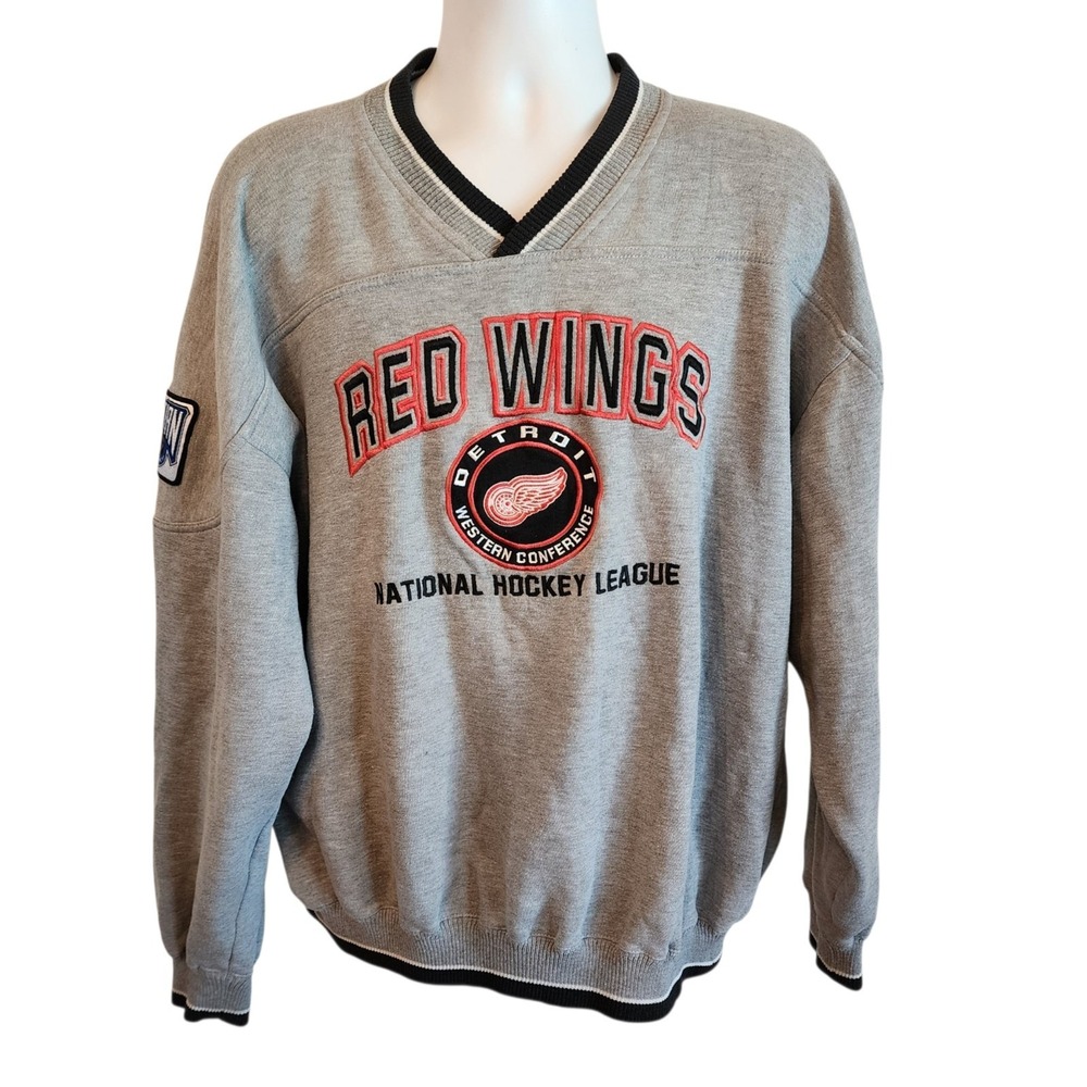 Vintage Lee Sport Detroit Red Wings NHL Sweatshirt Men XL Embroidered V Neck